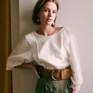 Sézane Cleo blouse lace top shirt white linen
